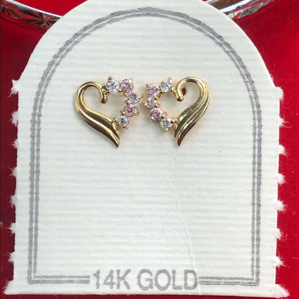 14k gold cz heartshape screw back stud  earrings